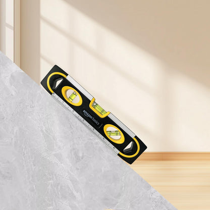 9-Inch Magnetic Torpedo Level and Ruler, Easy to Use, 180/90/45 Degree Bubbles, Lightweight, Black