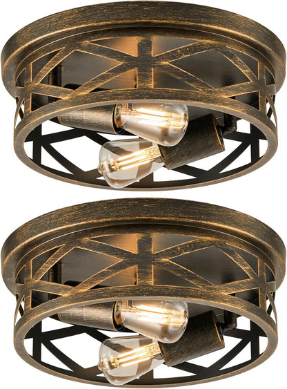 Flush Mount Ceiling Lights, 2-Light Hallway Ceiling Lighting Fixtures, 11 Inch Farmhouse Metal Cage Ceiling Lights for Entryway Kitchen, Adjustable Lamp Holders, ETL, 2 Pcs, Oil-Rubbed Bronze